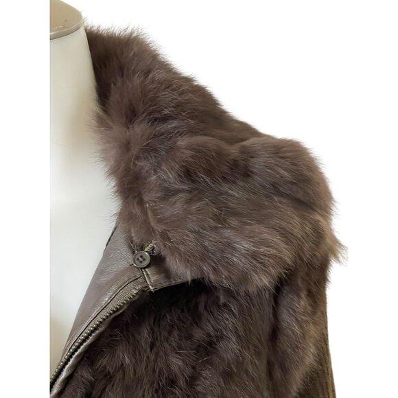 Jennyfer Brown Leather & 100% Rabbit Fur Jacket XL - Picture 11 of 16